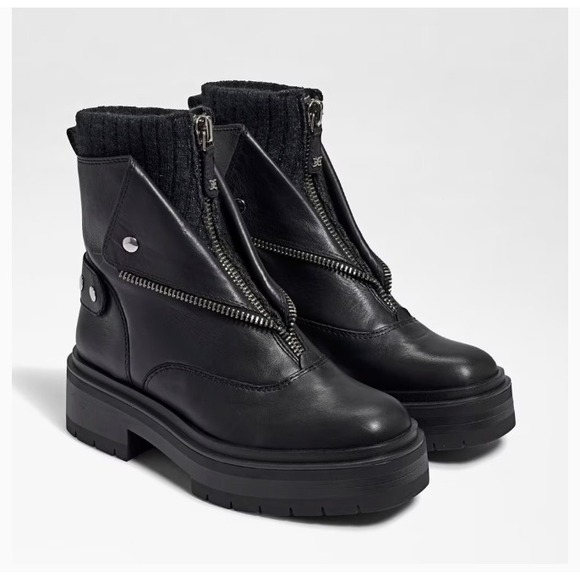 Sam Edelman Shoes - Sam Edelman Linds Zipper Chelsea Boot Black Leather Booties Chunky Lug Sole 9‎